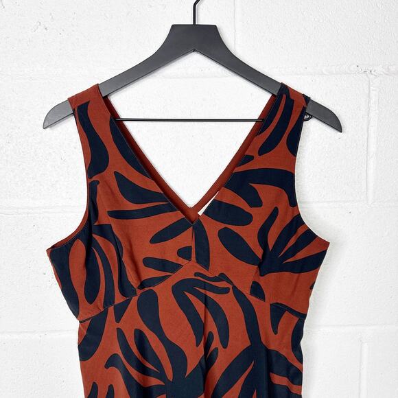 On‎ 34th Sleeveless Maxi Dress Womens Size 10 Brown Black Leaf Print V Neck - Picture 4 of 6